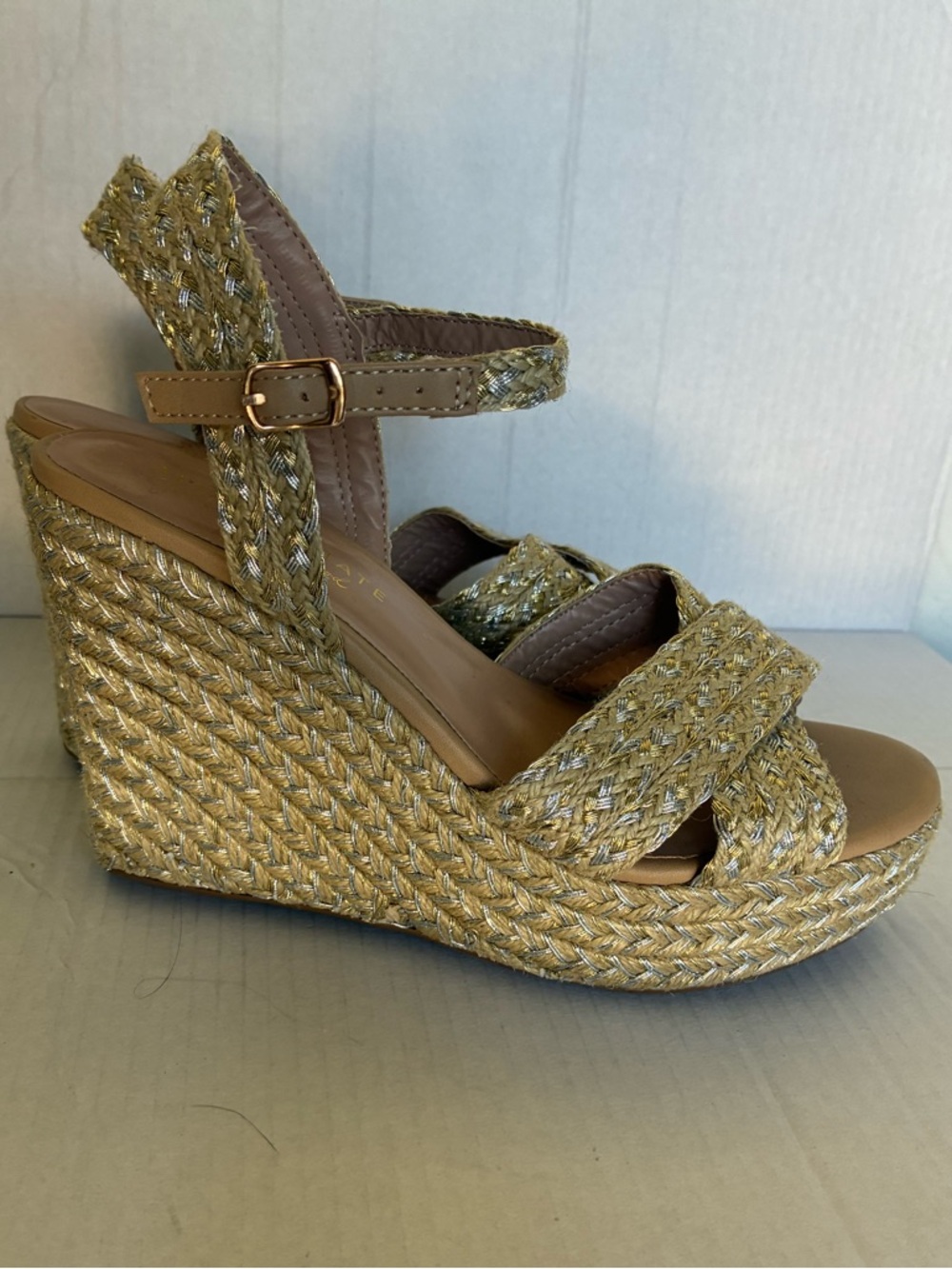 Altar'd State Women's Woven Raffia Wedge Sandals Ankle Strap Buckle 8